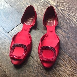 Roger Vivier Ballerine Red Crystal Buckle Flats